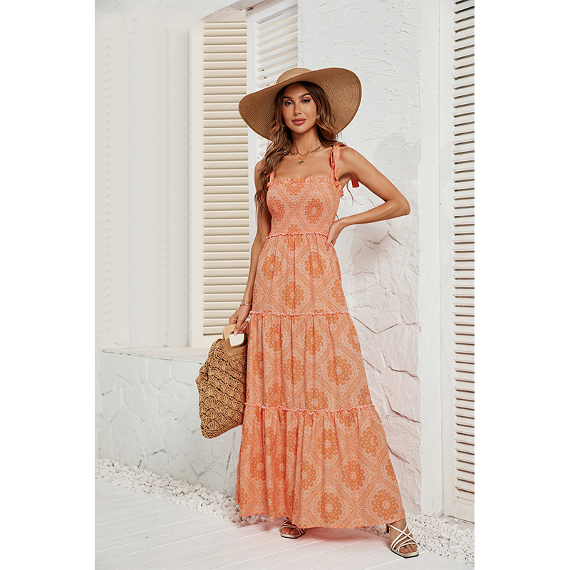 Women's Summer Casual Style Sleeveless Printed Fashion Multi-Layer Dress for Women