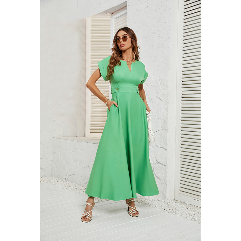 Summer fashion small V-neck short-sleeved waist dress for women