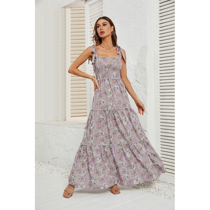 Women's Summer Casual Style Sleeveless Printed Fashion Multi-Layer Dress for Women