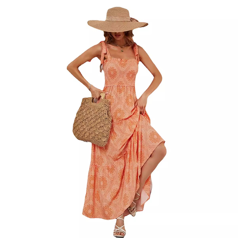 Women's Summer Casual Style Sleeveless Printed Fashion Multi-Layer Dress for Women