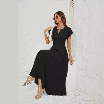 Summer fashion small V-neck short-sleeved waist dress for women