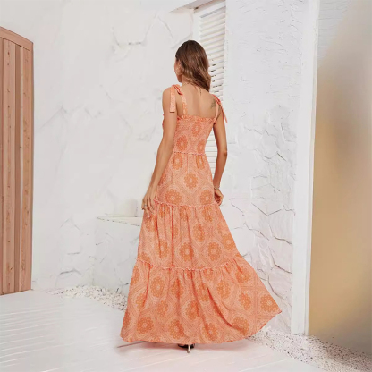 Women's Summer Casual Style Sleeveless Printed Fashion Multi-Layer Dress for Women