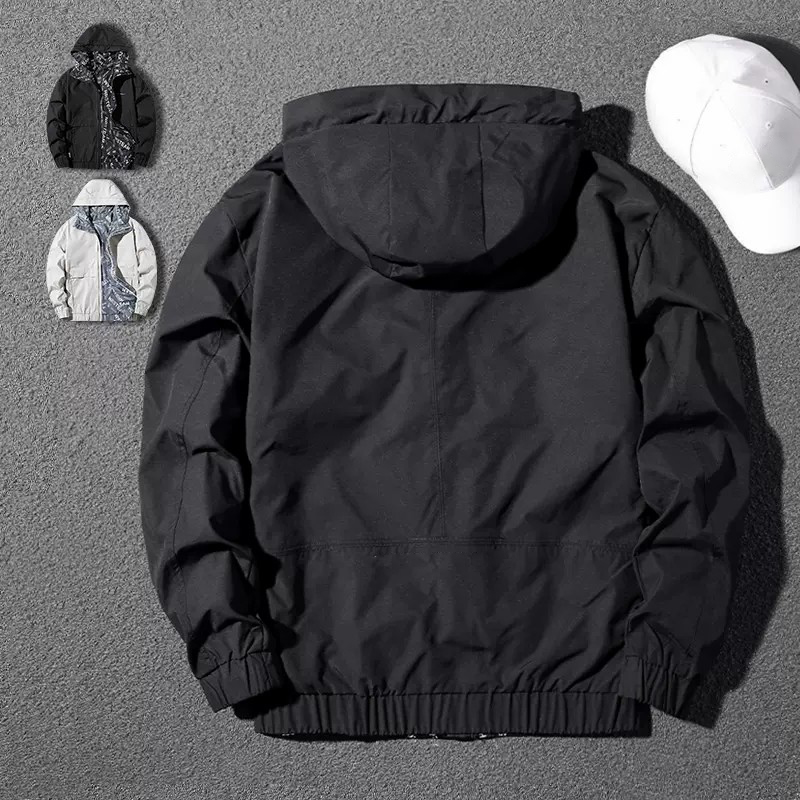 Handsome reversible jacket men's autumn and winter trendy hooded slim jacket