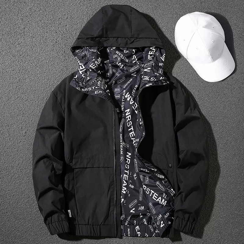 Handsome reversible jacket men's autumn and winter trendy hooded slim jacket