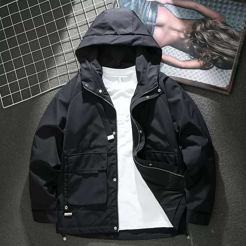 Handsome reversible jacket men's autumn and winter trendy hooded slim jacket