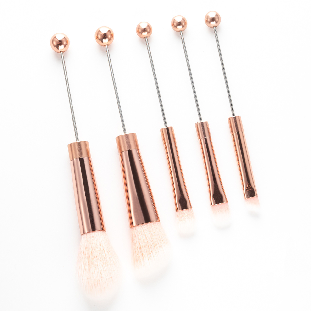 5 Piece Metal Handle Beaded Makeup Brush Set