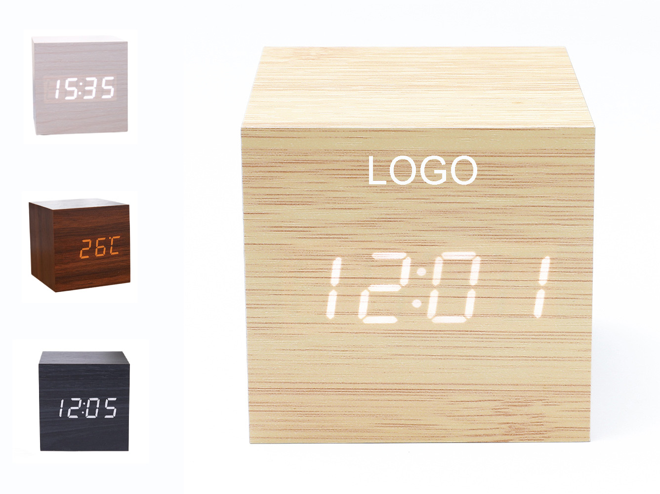 Wood Pattern LED Voice-Activated Cube Alarm Clock