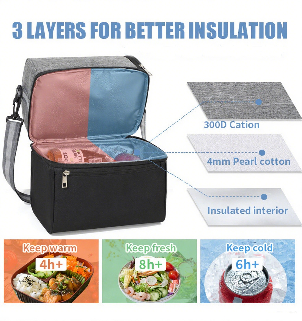 Insulated Dual-Compartment Lunch Bag-11"x 9.8"x 7"