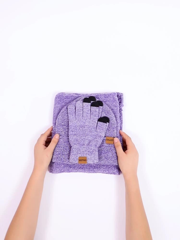 Fleece-Lined Beanie/Scarf/Gloves Set