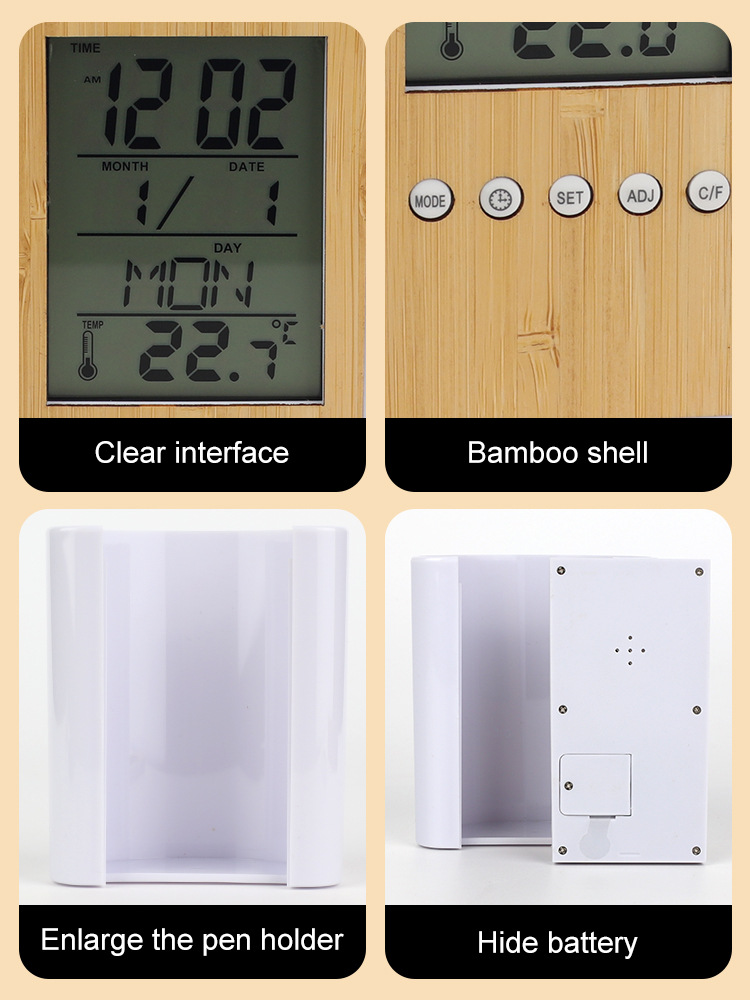 Bamboo Shell Multi-Function Pen Holder Clock
