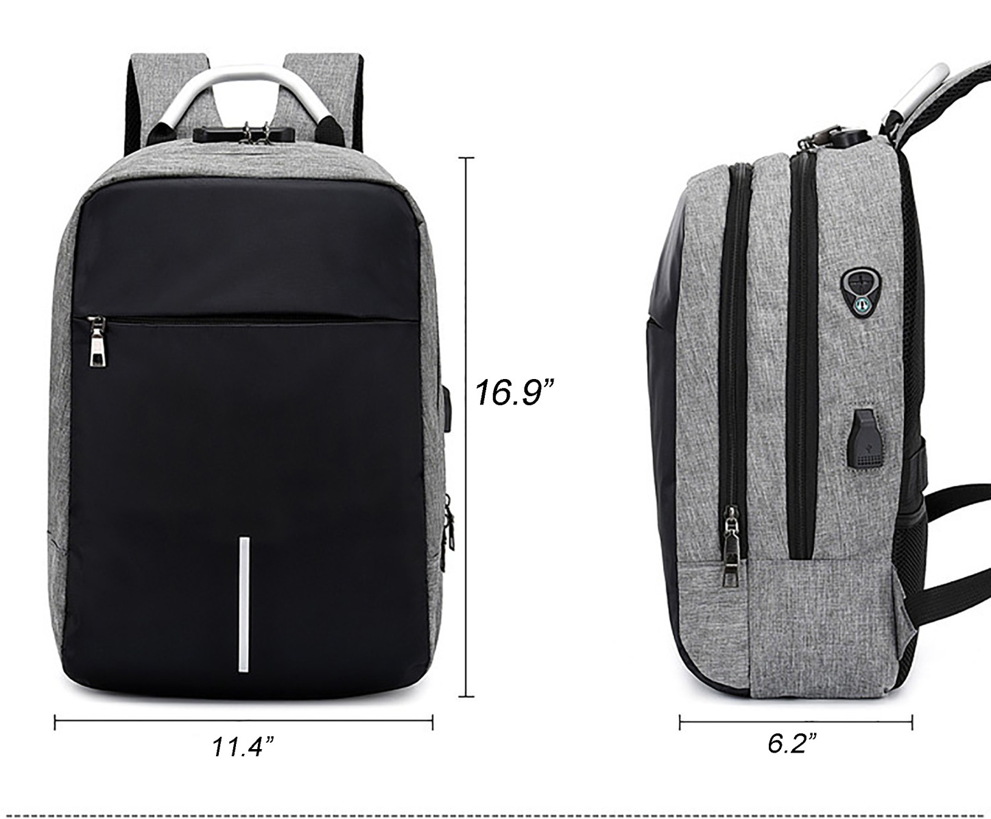 USB Charging Business Backpack with Combination Lock-16.9"x11.4"x 6.2"
