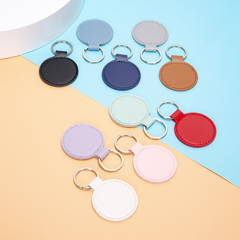 Vintage PU Leather Round Keychain