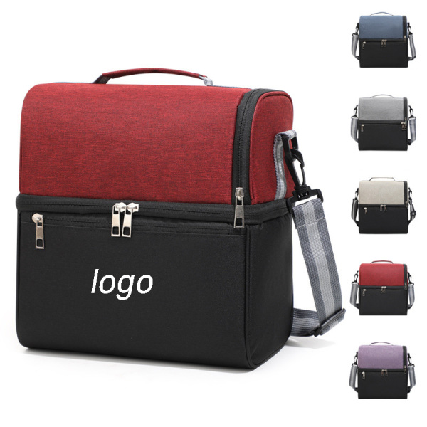 Insulated Dual-Compartment Lunch Bag-11"x 9.8"x 7"