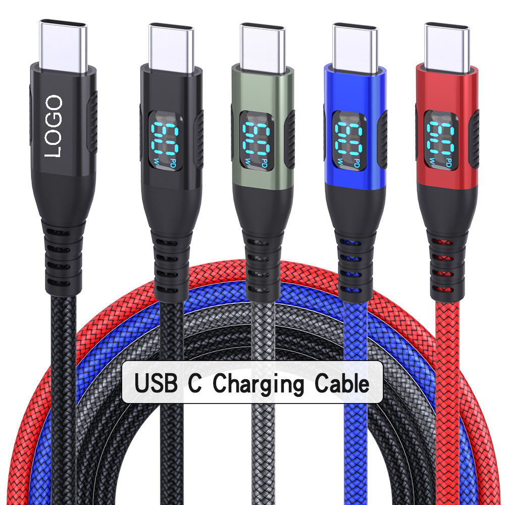 60W Braided Charging Cable with Digital Display