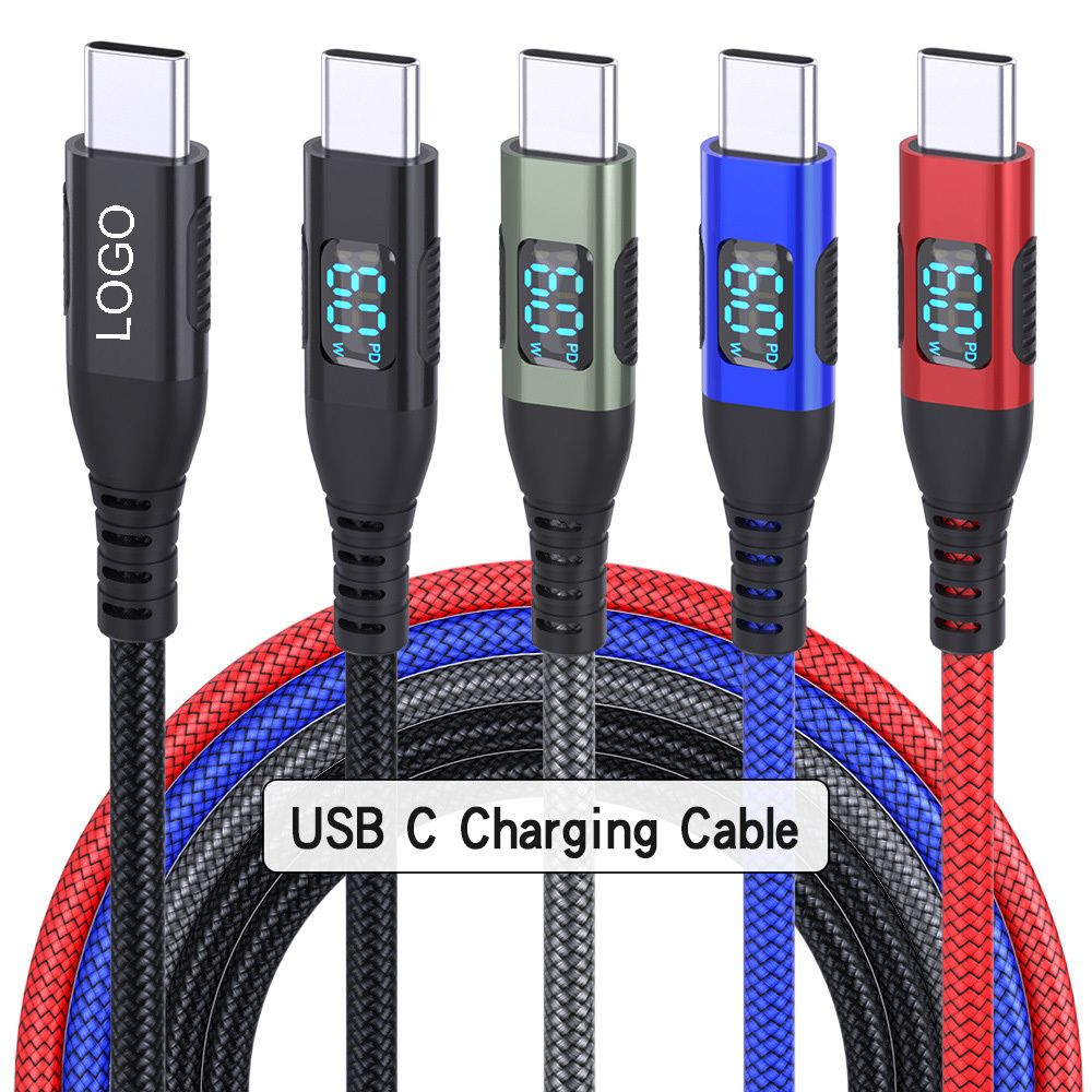 60W Braided Charging Cable with Digital Display