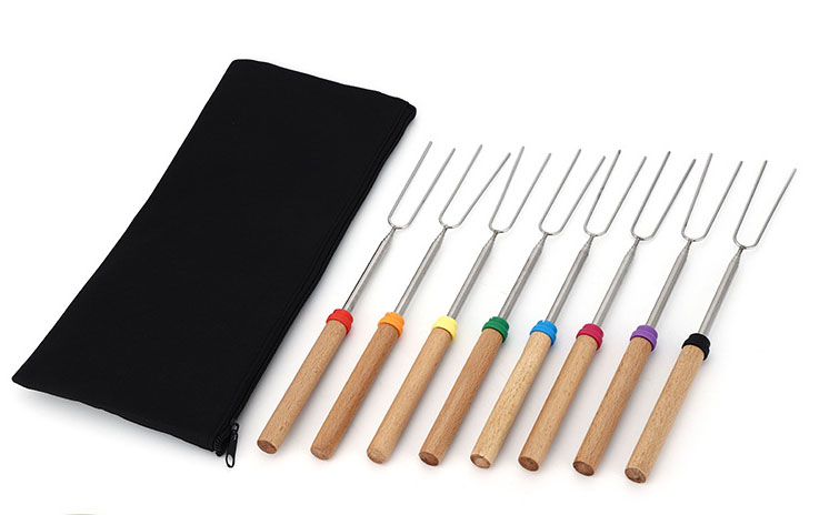 Stainless Steel Telescoping BBQ Fork with Wooden Handle