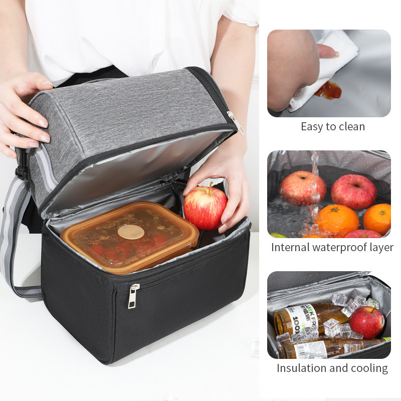 Insulated Dual-Compartment Lunch Bag-11"x 9.8"x 7"