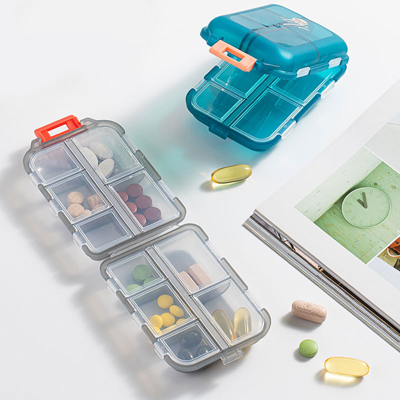 Portable Double Layer 10-Compartment Pill Box