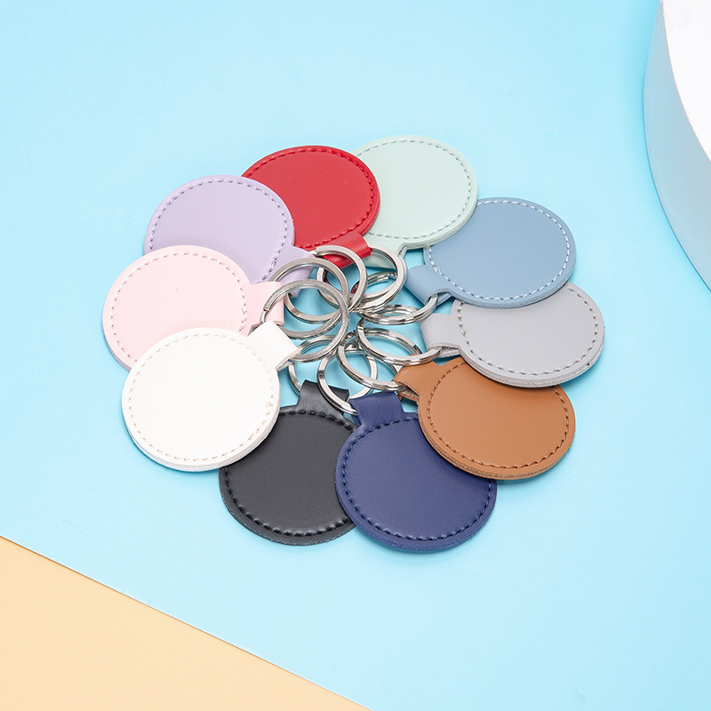 Vintage PU Leather Round Keychain