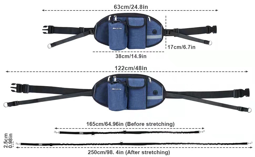Outdoor Dog Waist Pack with Leash-14.9"x6.7"