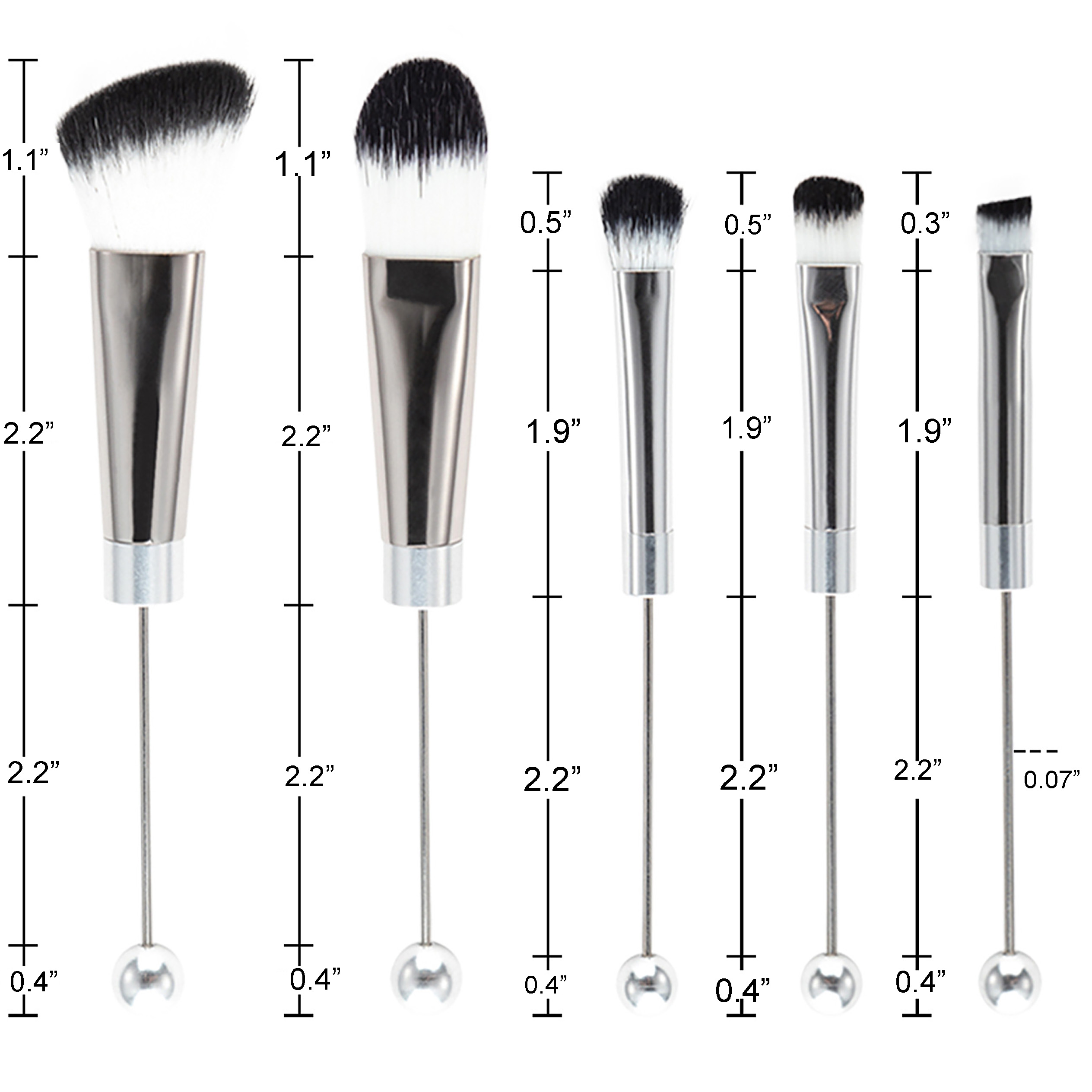 5 Piece Metal Handle Beaded Makeup Brush Set