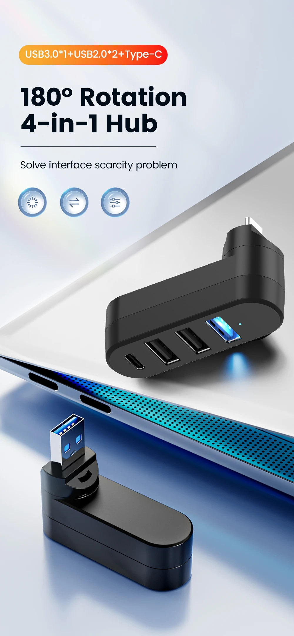 Rotatable Type-C USB 3.0 Hub