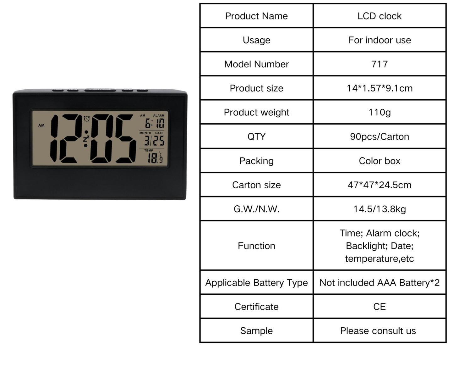 Rectangular LCD Digital Clock with Backlight
