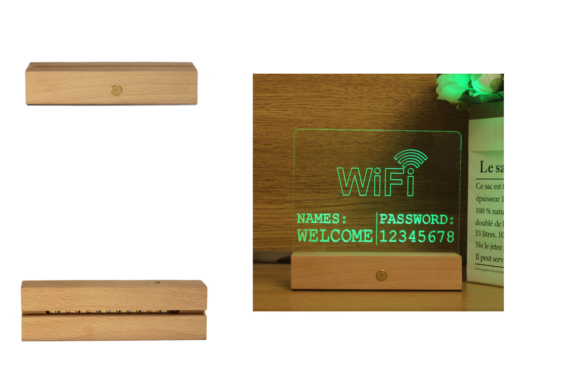 Acrylic 7-Color Night Light with Solid Wood Base