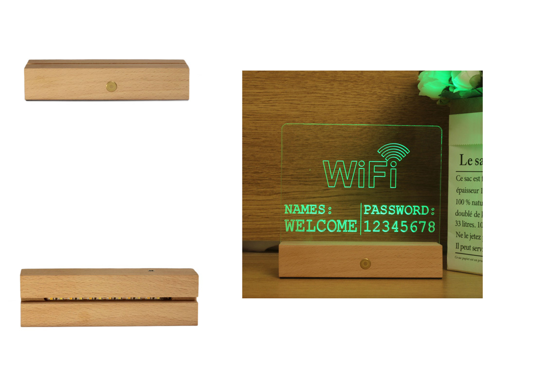 Acrylic 7-Color Night Light with Solid Wood Base