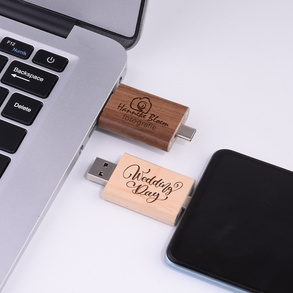Wooden 2-in-1 Phone USB Flash Drive
