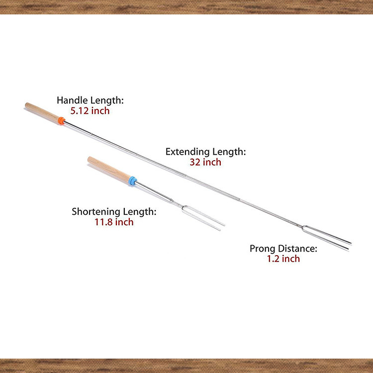 Stainless Steel Telescoping BBQ Fork with Wooden Handle