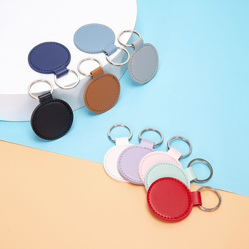 Vintage PU Leather Round Keychain