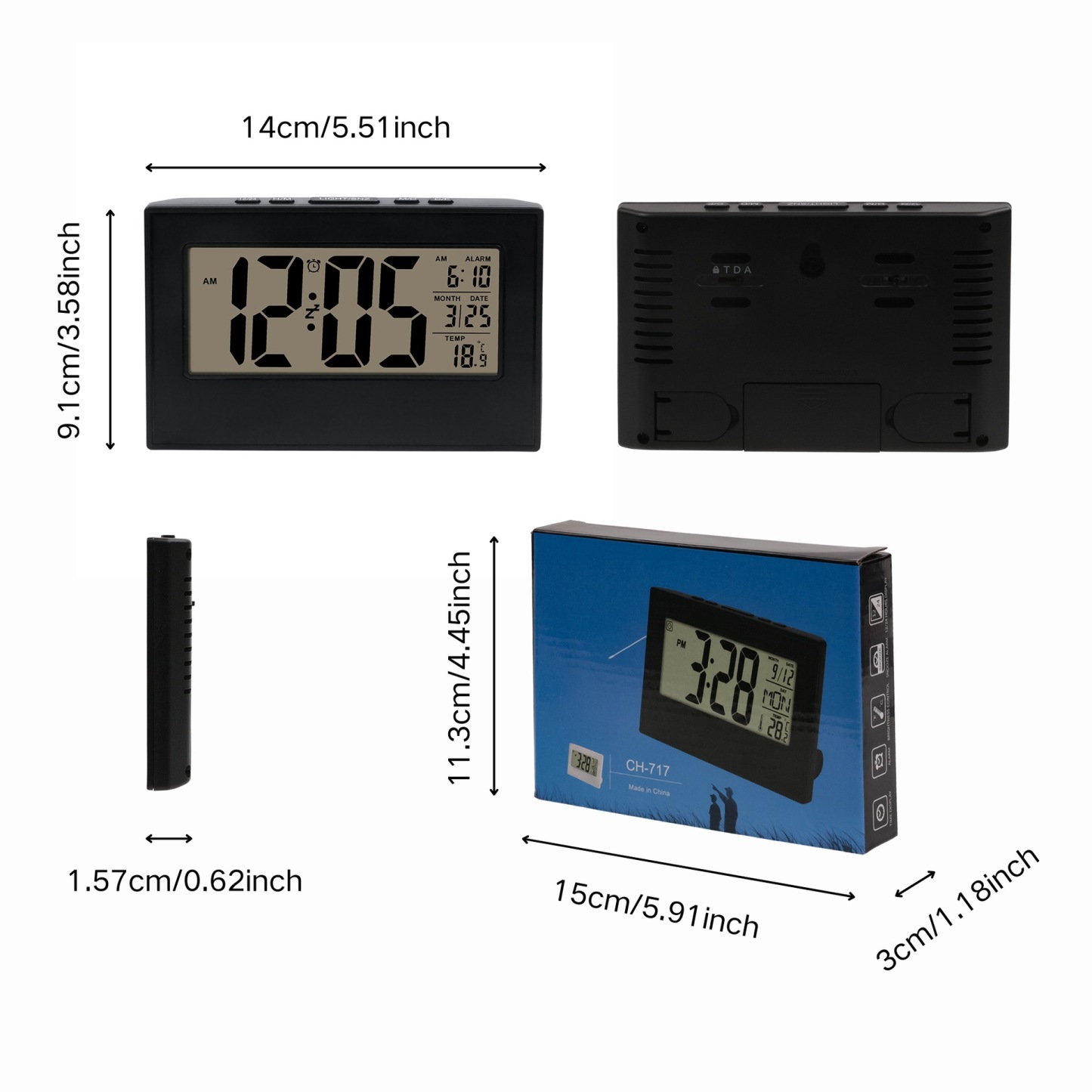Rectangular LCD Digital Clock with Backlight