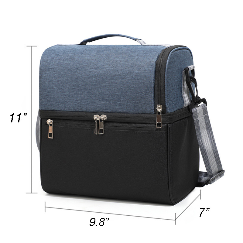 Insulated Dual-Compartment Lunch Bag-11"x 9.8"x 7"