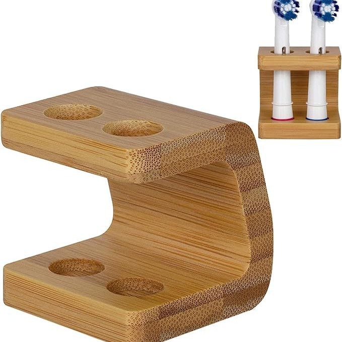 Two-hole Bamboo Toothbrush Holder