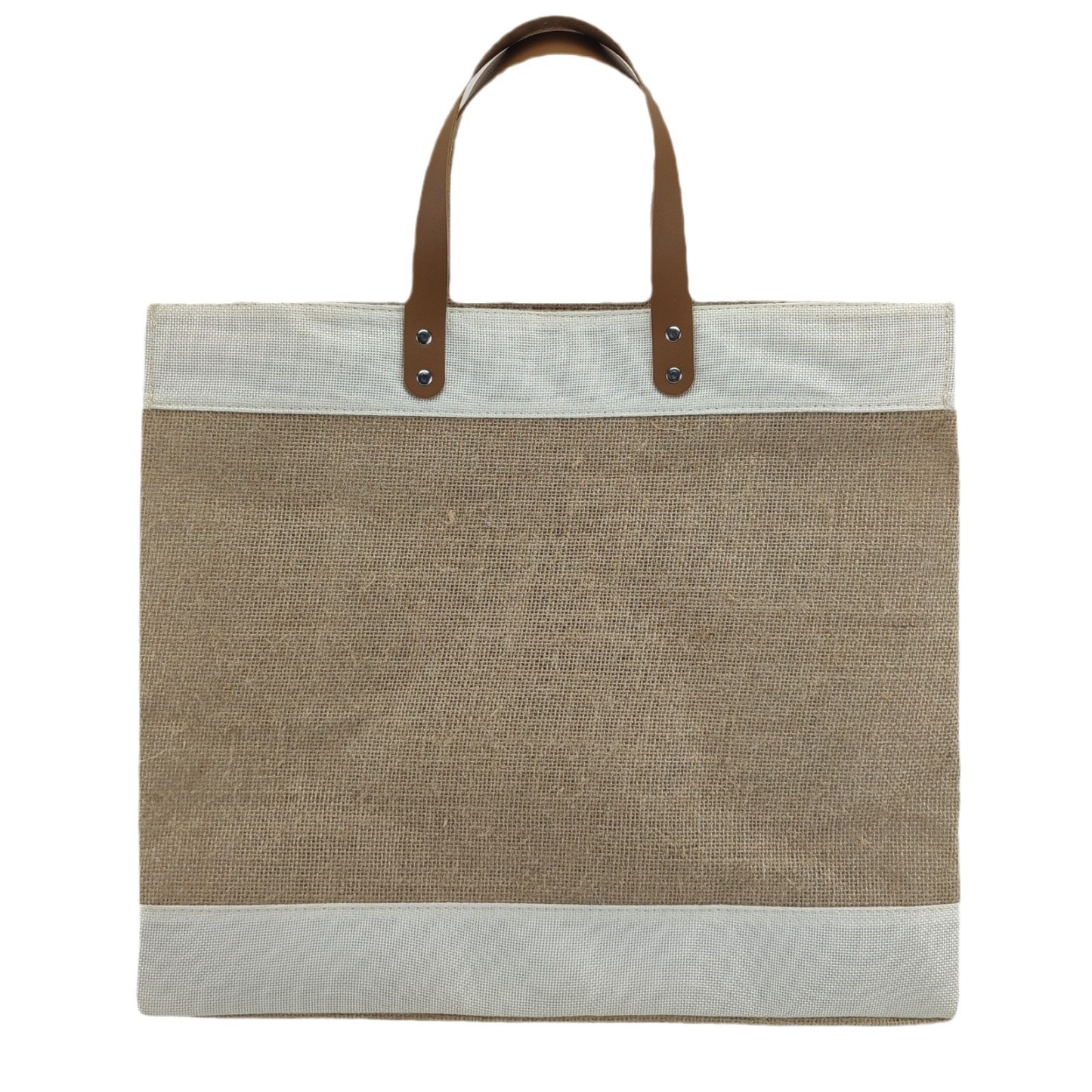 Linen & PU Leather Tote Bag-15.7" x 13.9"x 7.4"