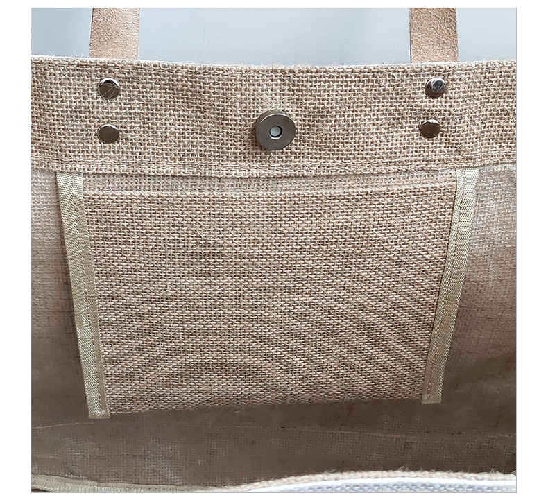 Linen & PU Leather Tote Bag-15.7" x 13.9"x 7.4"