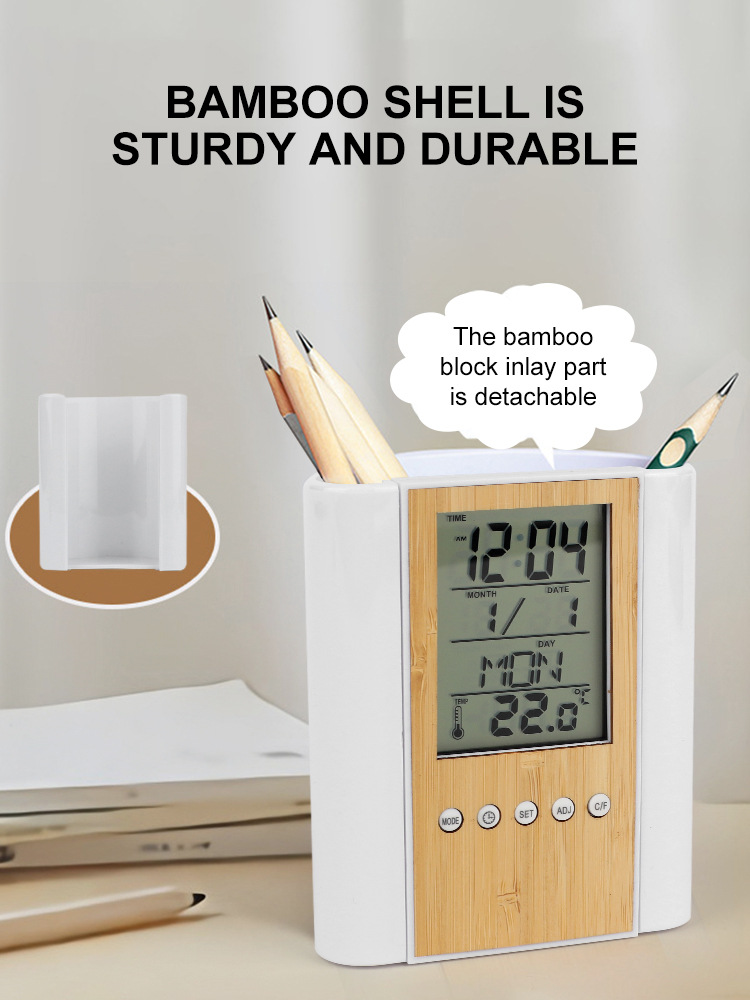 Bamboo Shell Multi-Function Pen Holder Clock