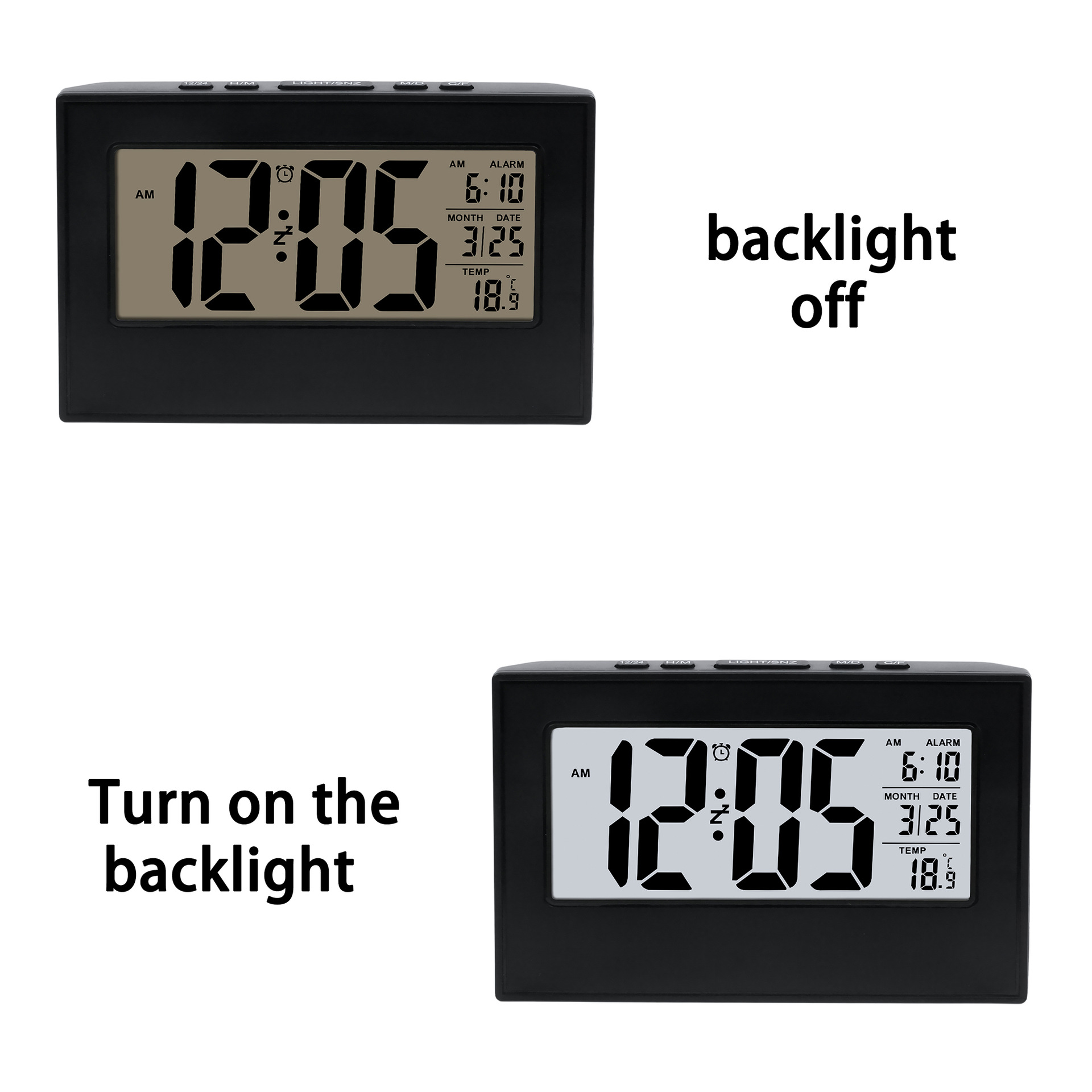 Rectangular LCD Digital Clock with Backlight