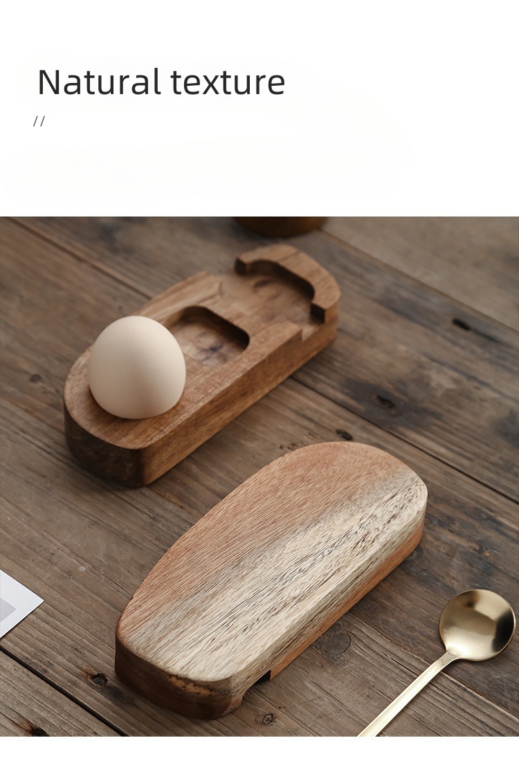 Acacia Wood Egg Cup Holder W/ Spoon