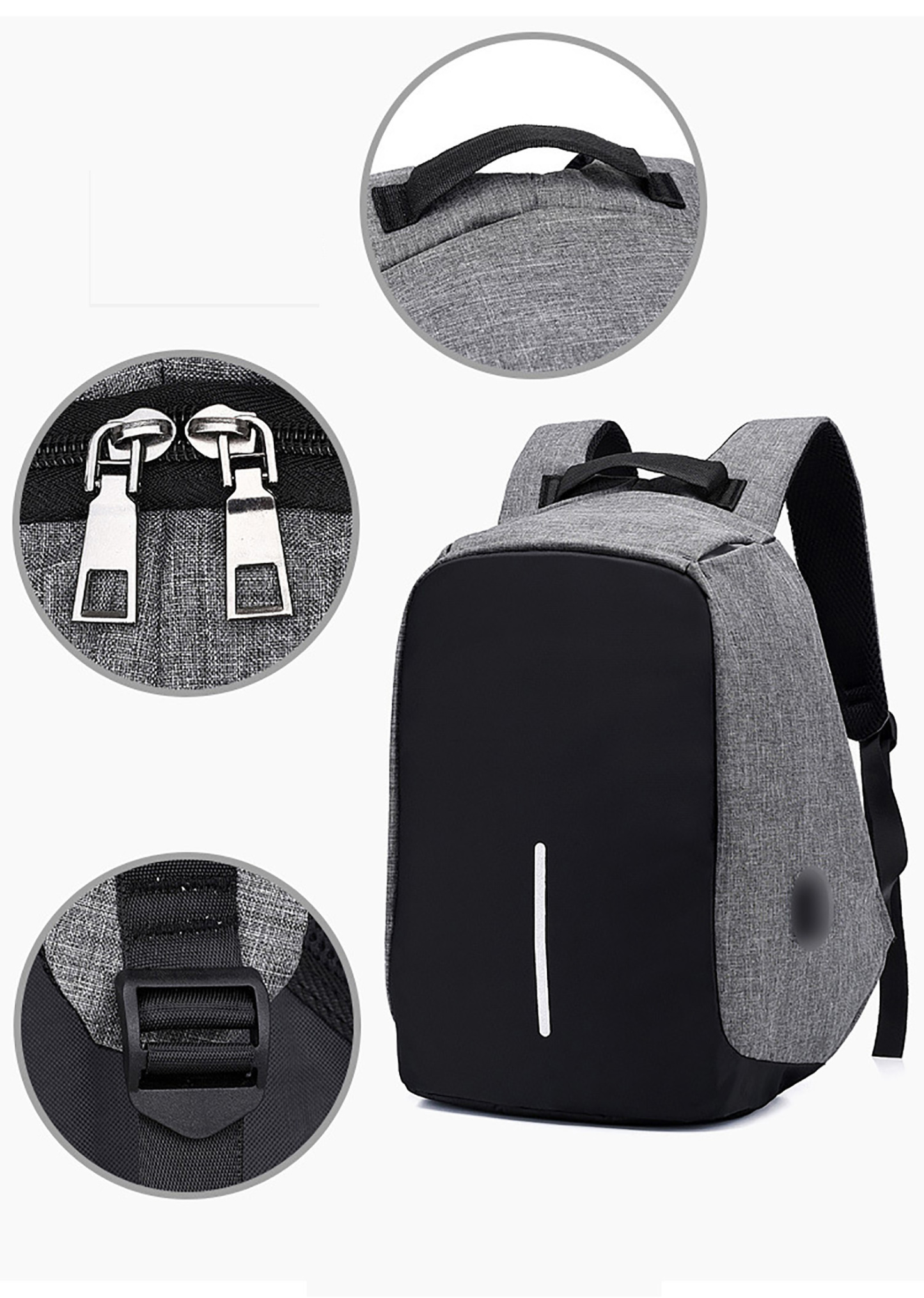 Oxford Backpack with USB & Reflective Strip-17.7"x11.8"x 5.5"