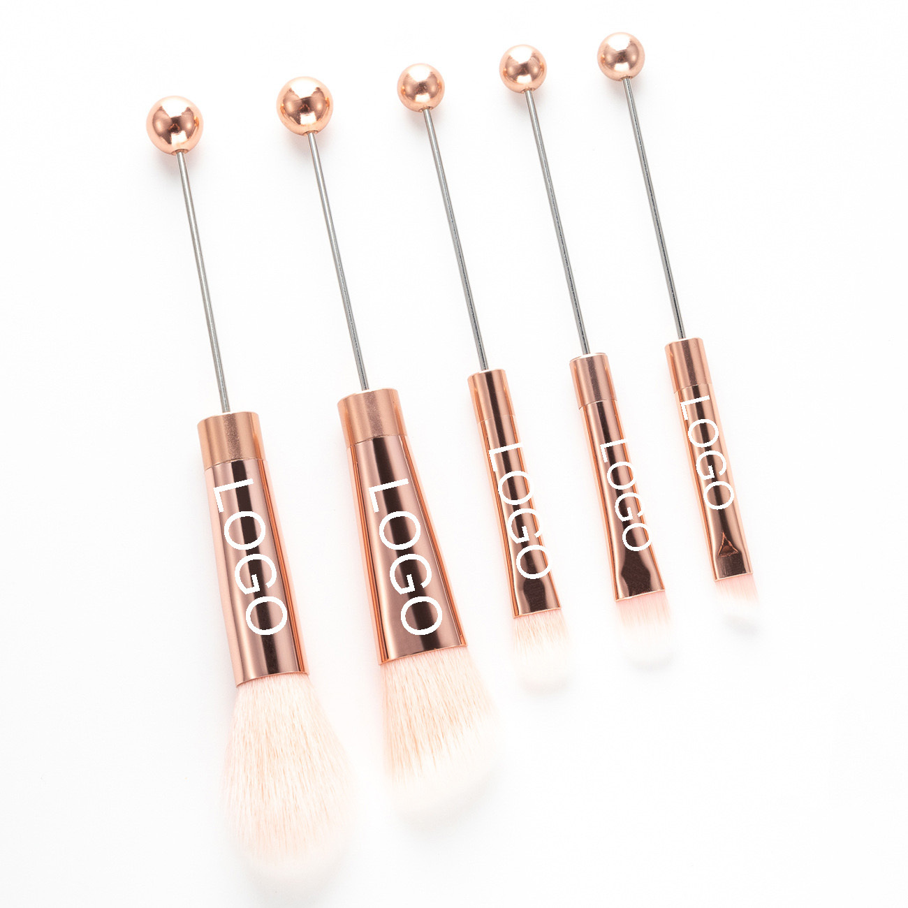 5 Piece Metal Handle Beaded Makeup Brush Set