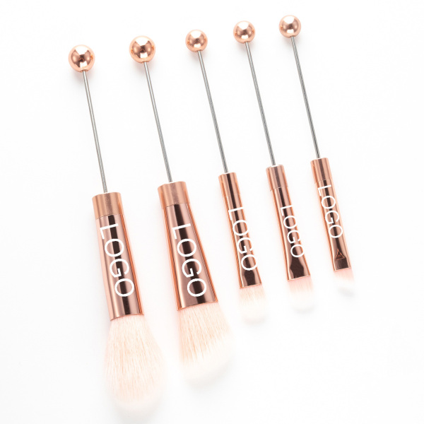 5 Piece Metal Handle Beaded Makeup Brush Set