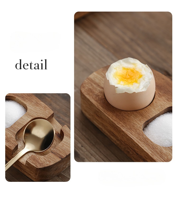 Acacia Wood Egg Cup Holder W/ Spoon
