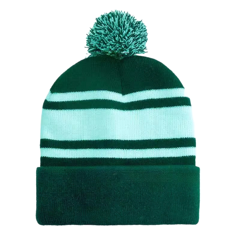 Outdoor Color Block Knit Warm Beanie with Pom