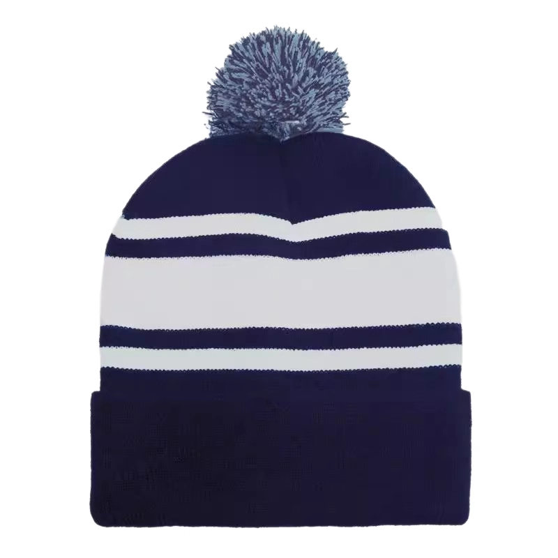 Outdoor Color Block Knit Warm Beanie with Pom