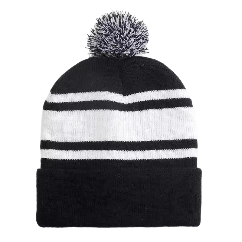 Outdoor Color Block Knit Warm Beanie with Pom