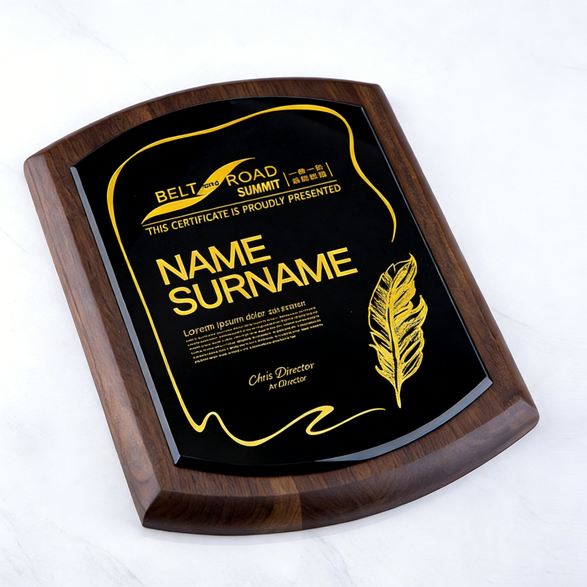 Solid Wood & Black Crystal Plaque