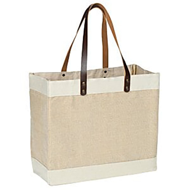Linen & PU Leather Tote Bag-15.7" x 13.9"x 7.4"