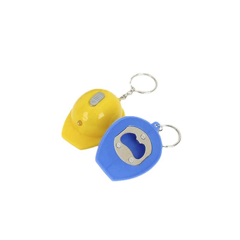 Safety Helmet Keychain with LED Light & Bottle Opener